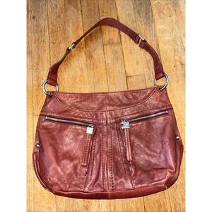 Perlina New York Genuine Leather Handbag Purse Soft Subtle Pocketbook Great Cond